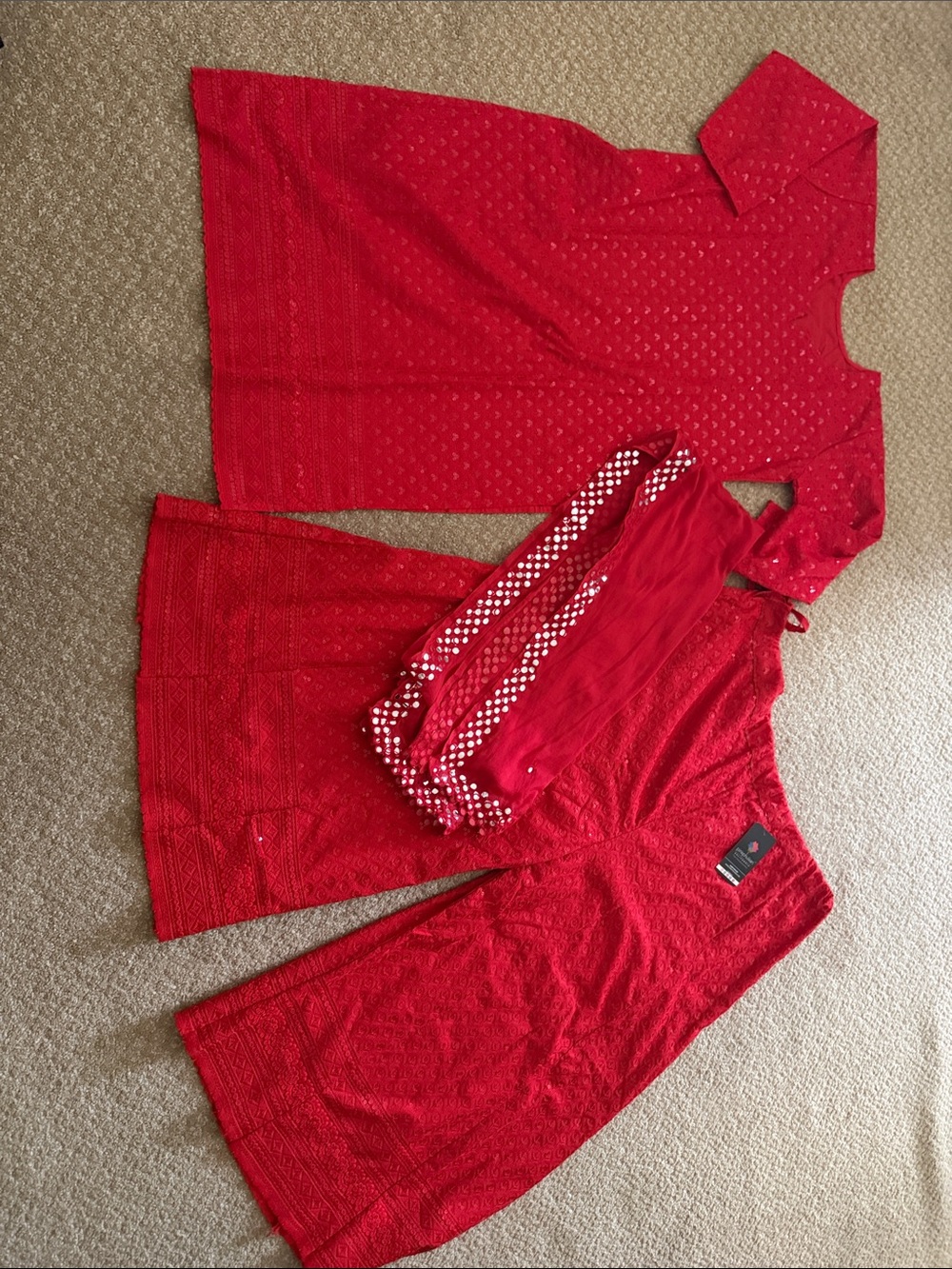 Red Traditional Embroidered Kurta Set